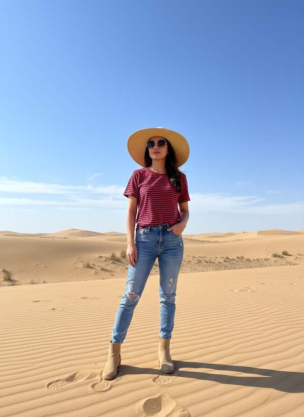 تیشرت نخ و پنبه راه راه برند اچ اند ام