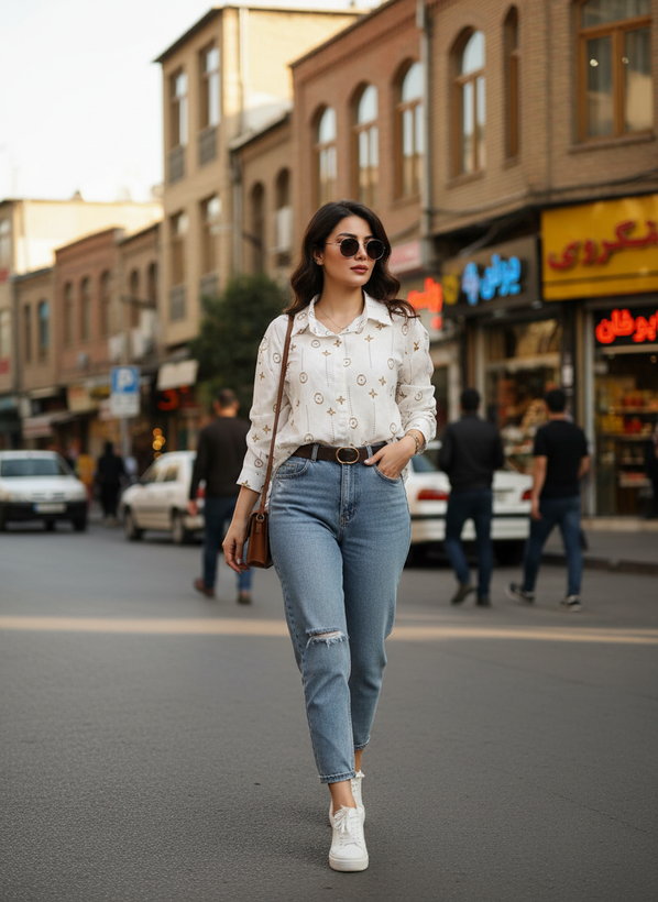 شومیز یقه مردانه نگین دار LV