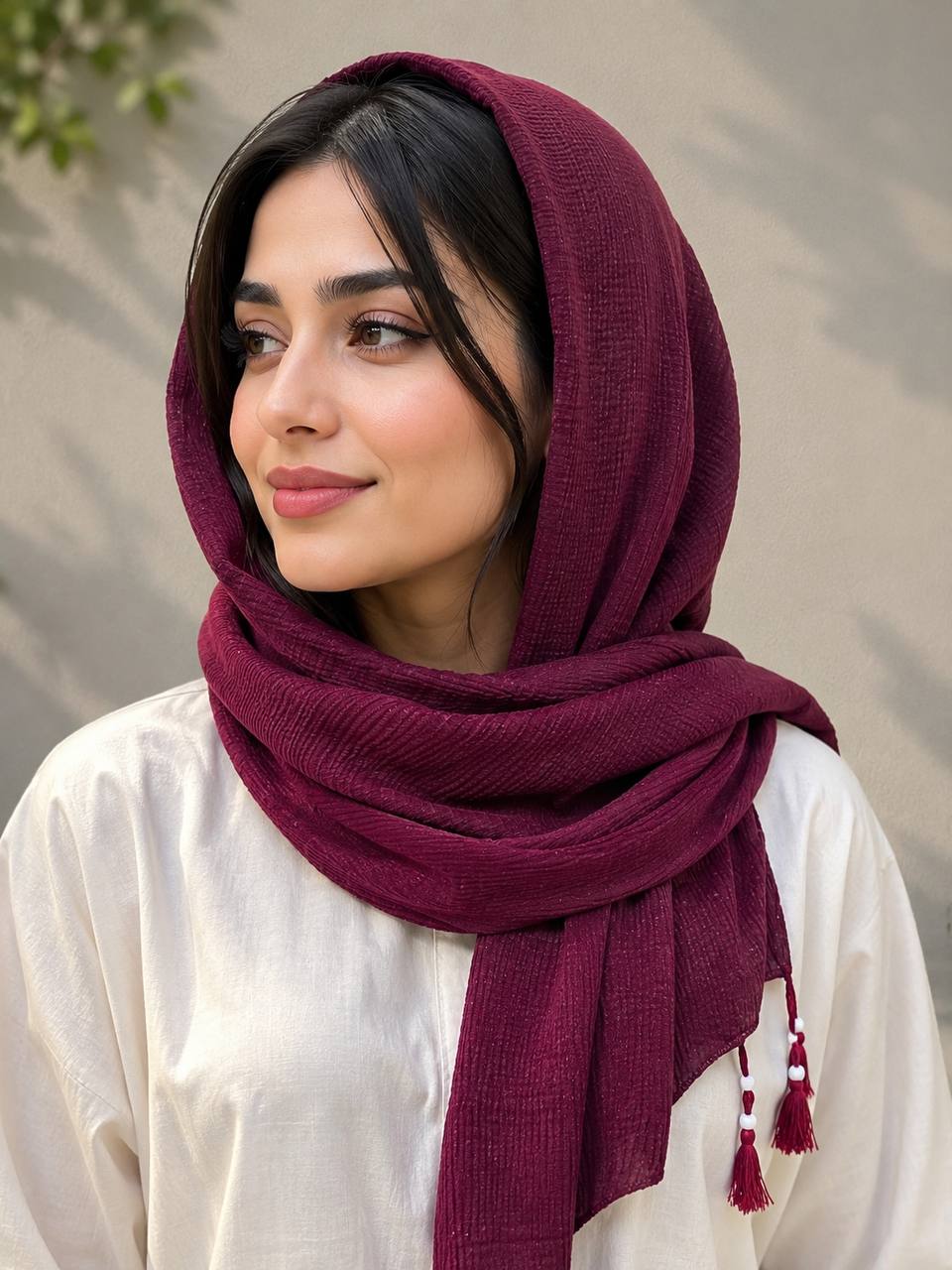 شال نخی زنانه شاین‌دار منگوله چوبی کد 1009