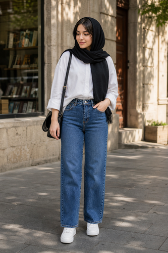 تنخور شلوار جین زنانه نیمبگ آبی تیره